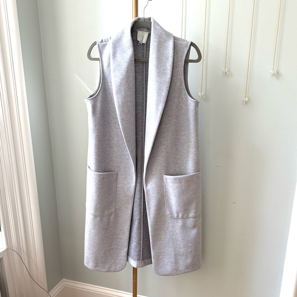 Joie Gray Sleeveless Women's Long Vest No Buttons Size M Soft Material w/ Pocket - Picture 2 of 9